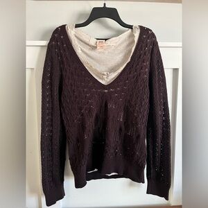 Pointelle Knit V-Neck Sweater Vintage Faded Glory Y2K